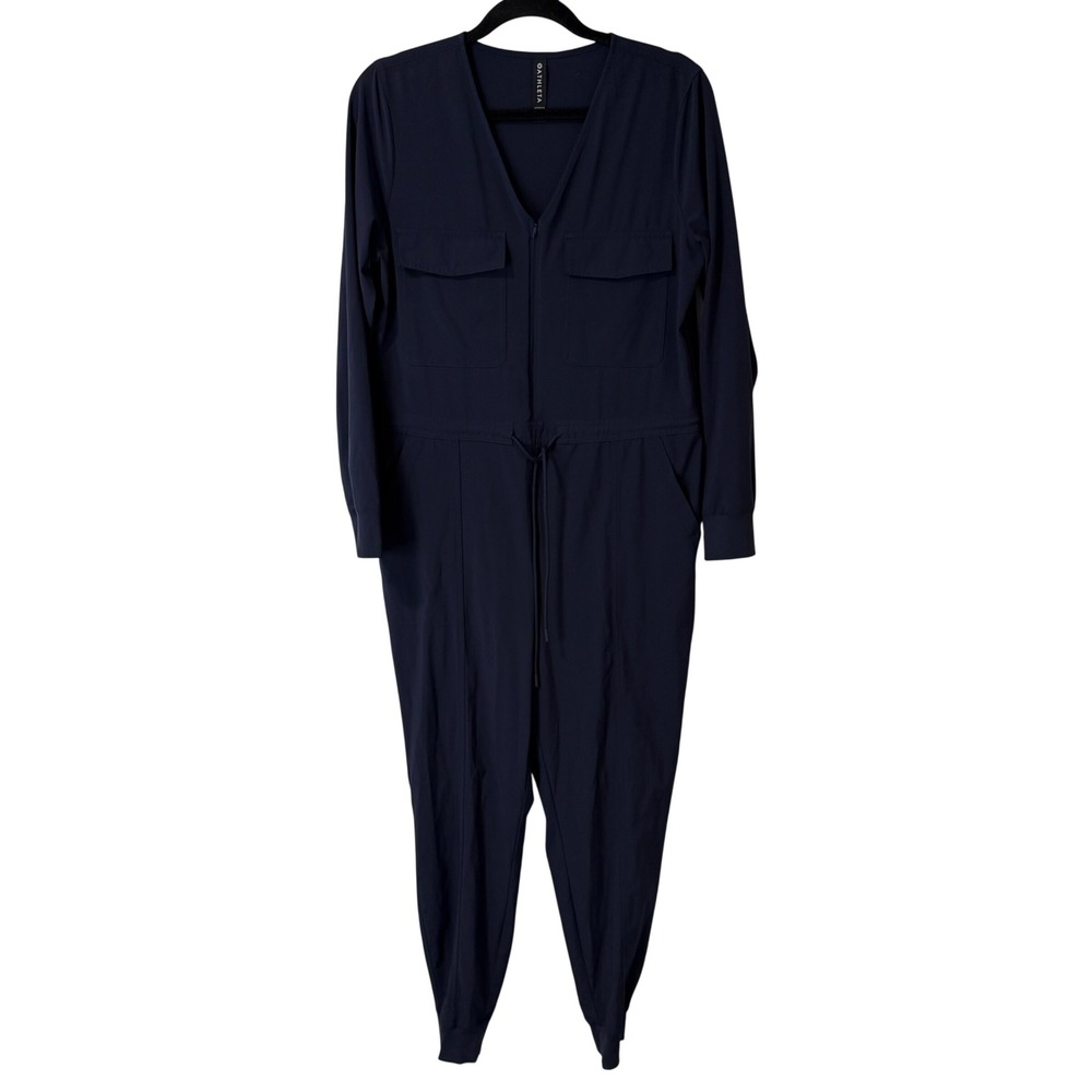 Athleta Womens Zuma Jumpsuit Small Navy Zip Front Jogger Stretch 657889